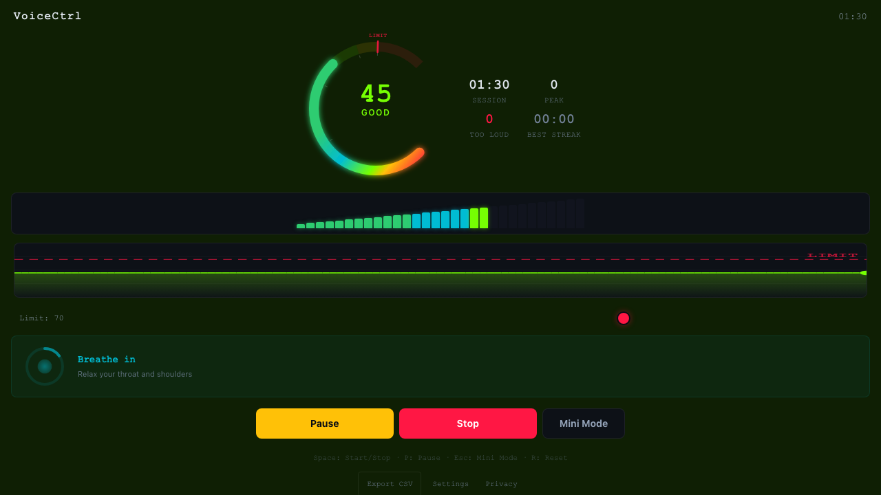 VoiceCtrl breathing guide for vocal warm-up